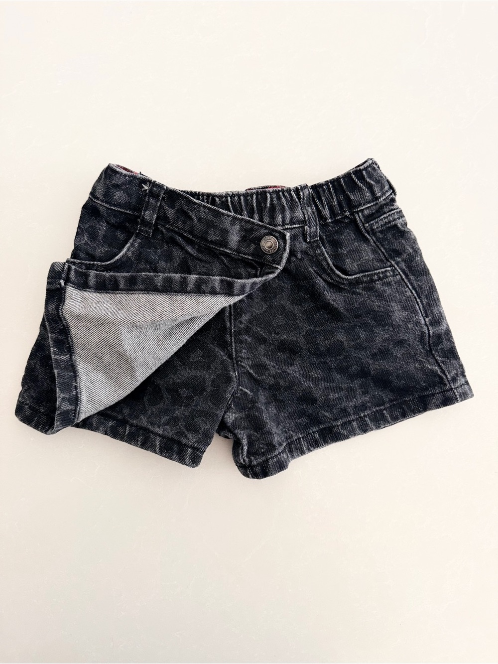 Zara Kids Washed Black Leopard Denim Skort • Size 3Y
